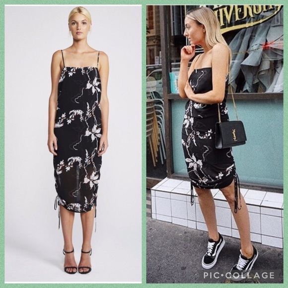 SHONA JOY Ruched Slip Dress In Shadows Black - Picture 3 of 16